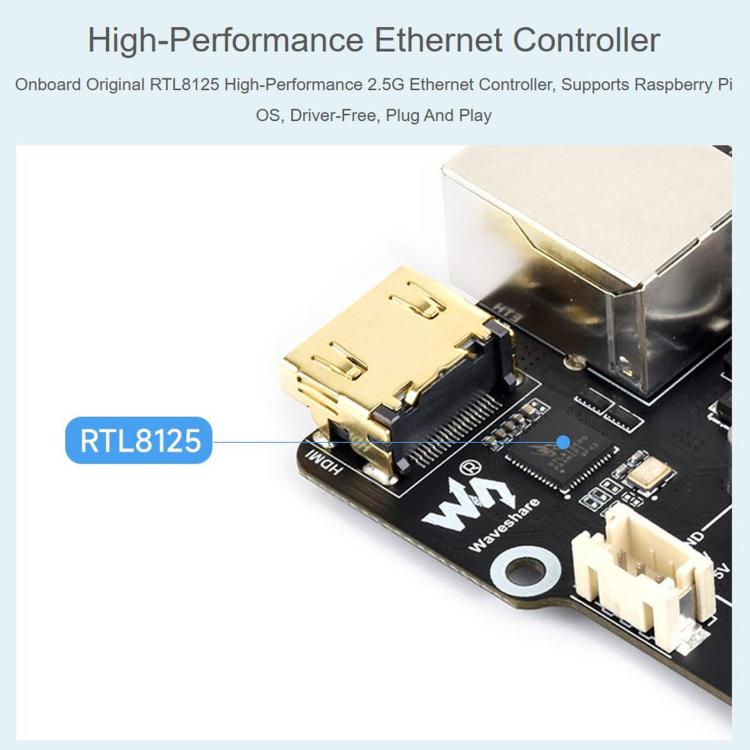 WAVESHARE PCIe To M.2 Multifunctional Adapter, 4K Output, Original RTL8125 2.5GbE Ethernet Controller, Supports For Raspberry Pi OS, 35254