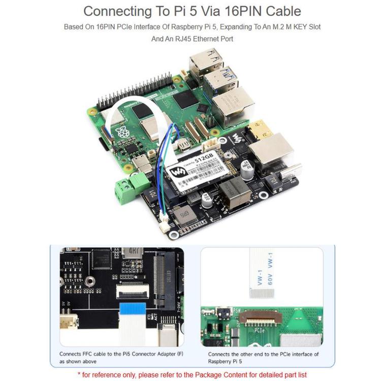 WAVESHARE PCIe To M.2 Multifunctional Adapter, 4K Output, Original RTL8125 2.5GbE Ethernet Controller, Supports For Raspberry Pi OS, 35254