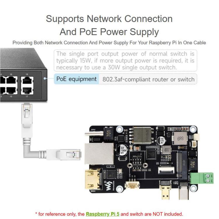 WAVESHARE PCIe To M.2 Multifunctional Adapter, 4K Output, Original RTL8125 2.5GbE Ethernet Controller, Supports For Raspberry Pi OS, 35254