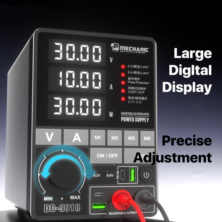 Adjustable DC Regulated Power Supply High Precision Fine-Tuning Voltage Limiting Power Source, MECHANIC DC-3006 US Plug, MECHANIC DC-3006 EU Plug, MECHANIC DC-3010 US Plug, MECHANIC DC-3010 EU Plug