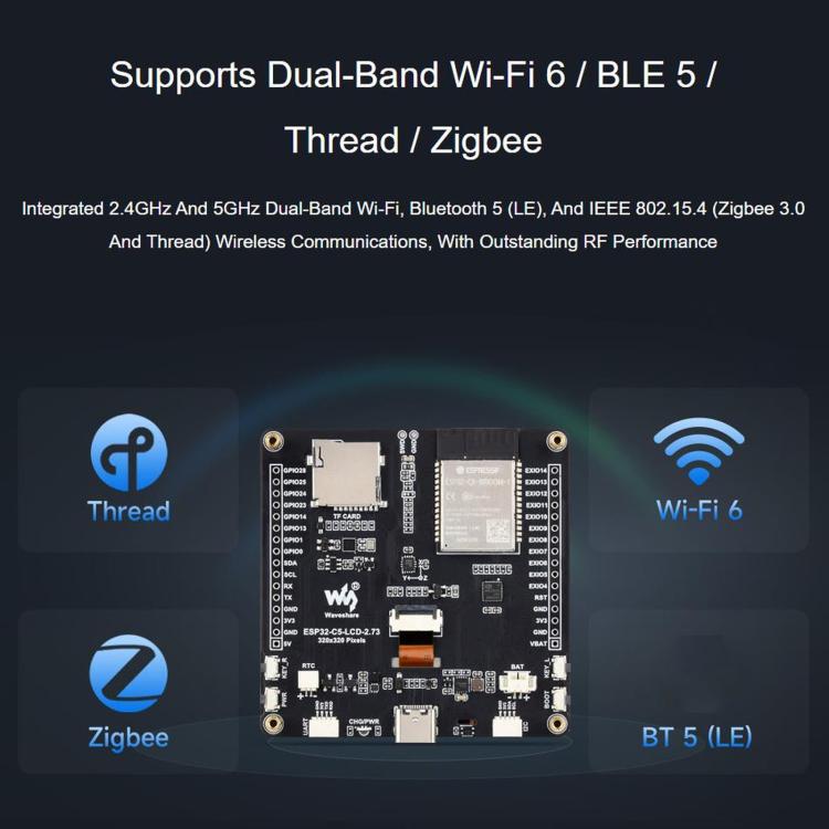 WAVESHARE ESP32-C5 2.73 Inch LCD Display Development Board, 32-Bit RISC-V Processor, Supports Dual-Band 2.4GHz / 5GHz Wi-Fi And Bluetooth 5, 35225