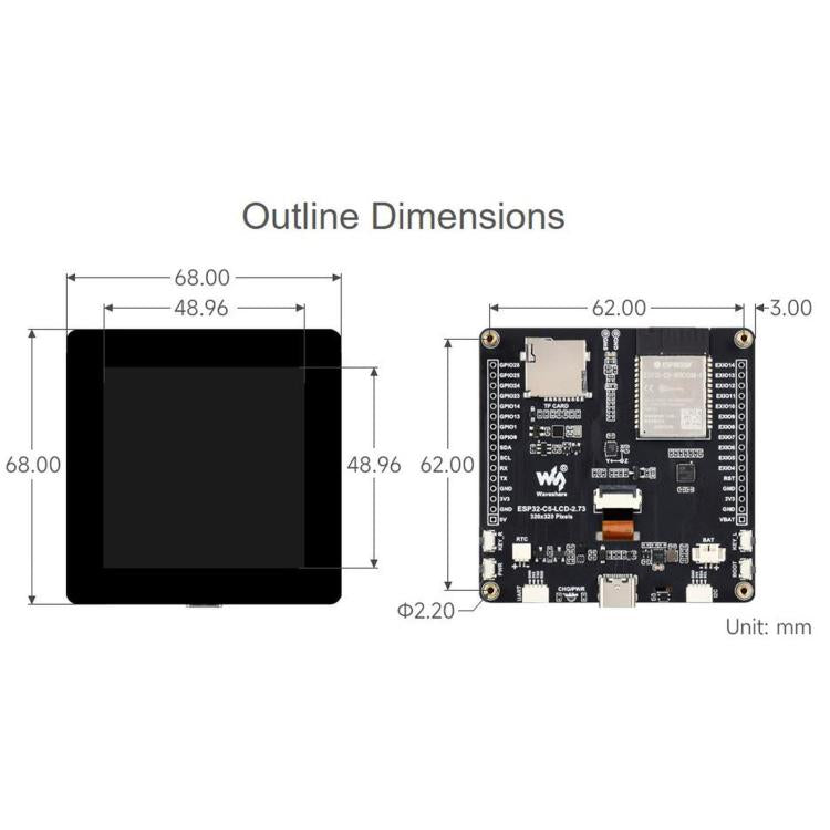 WAVESHARE ESP32-C5 2.73 Inch LCD Display Development Board, 32-Bit RISC-V Processor, Supports Dual-Band 2.4GHz / 5GHz Wi-Fi And Bluetooth 5, 35225