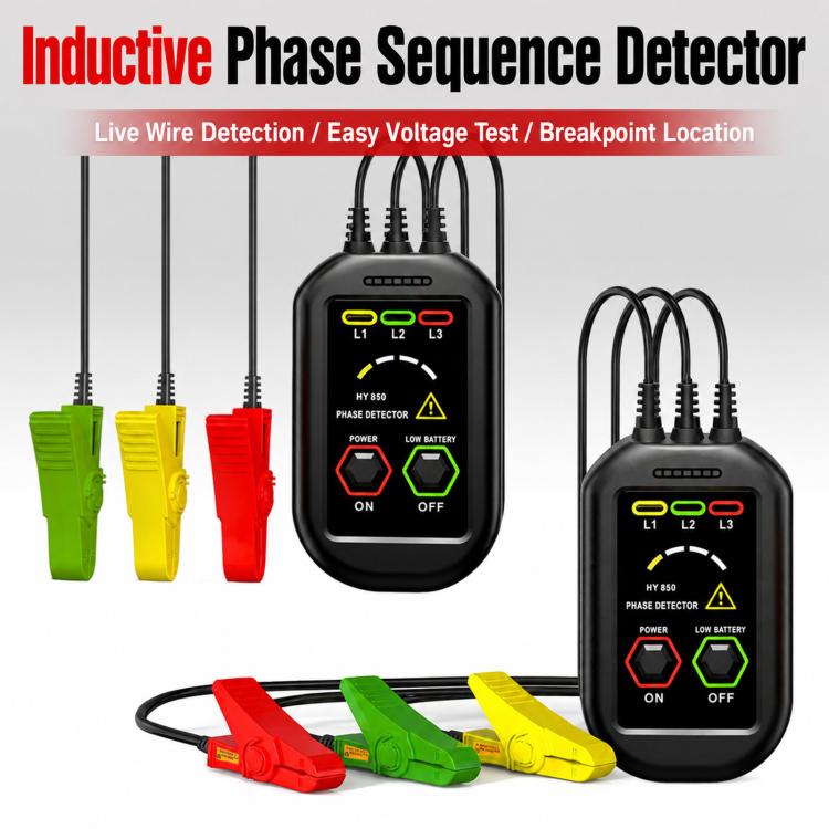 HY850 Non-Contact Phase Sequence Detector AC 60V-1000V 3-Phase Rotation Tester with Magnetic Back
