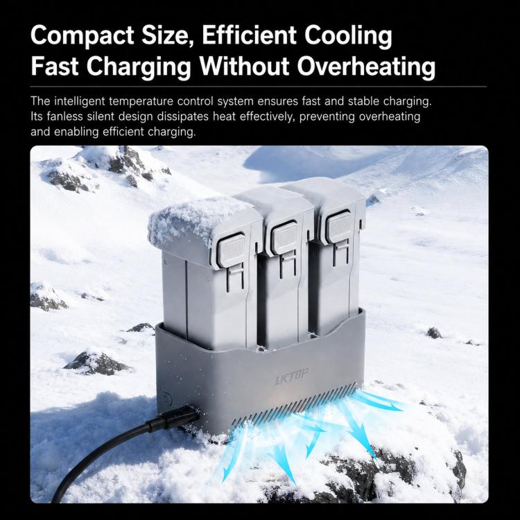 LKTOP 65W Parallel Battery Charger Hub for DJI Mini 5 Pro / Mini 4 Pro / Mini 3 Pro 3-Bay Simultaneous Fast Charging Hub, 65W 3-Bay