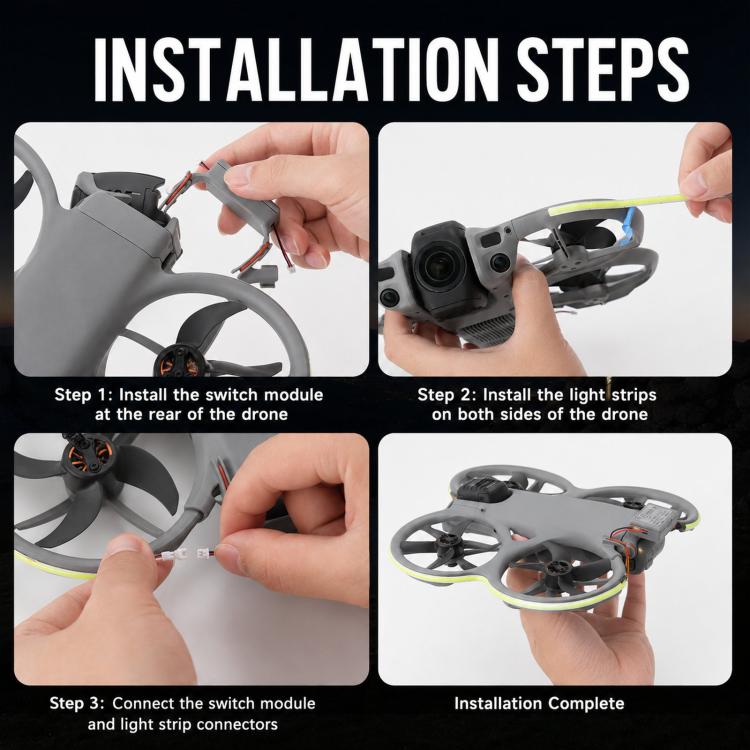 For DJI Avata 360 RCSTQ Night Flight LED Light Strip Kit 3 Brightness Levels Rechargeable Safety Warning Lamp