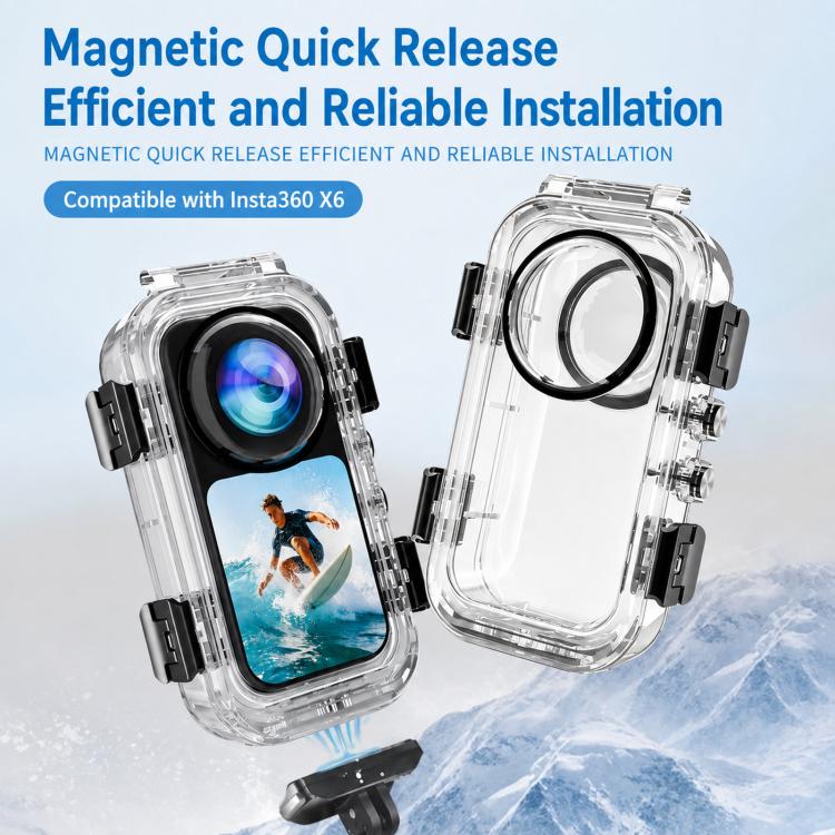 For Insta360 X6 Magnetic Quick Release Invisible Waterproof Housing 60m/197f Dive Case with Anti-Fog Inserts, Magnetic Quick Release