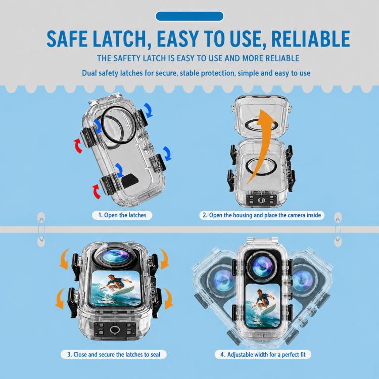 For Insta360 X6 Magnetic Quick Release Invisible Waterproof Housing 60m/197f Dive Case with Anti-Fog Inserts, Magnetic Quick Release