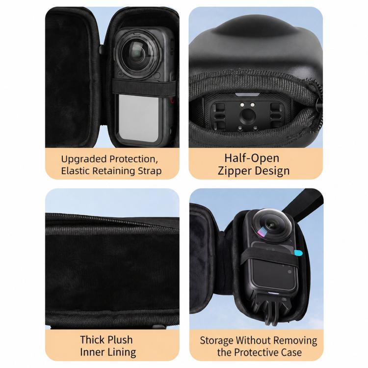 For Insta360 X6 Carrying Case Compact Hard Shell Body Protective Bag with Half-Open Zipper