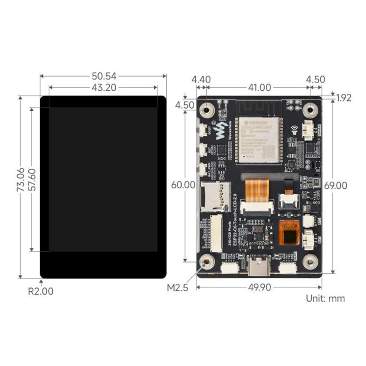 WAVESHARE 35066 ESP32-C6 2.8 Inch IPS Capacitive Touch Display Development Board Ntegrated Wi-Fi 6, Bluetooth 5, 35066
