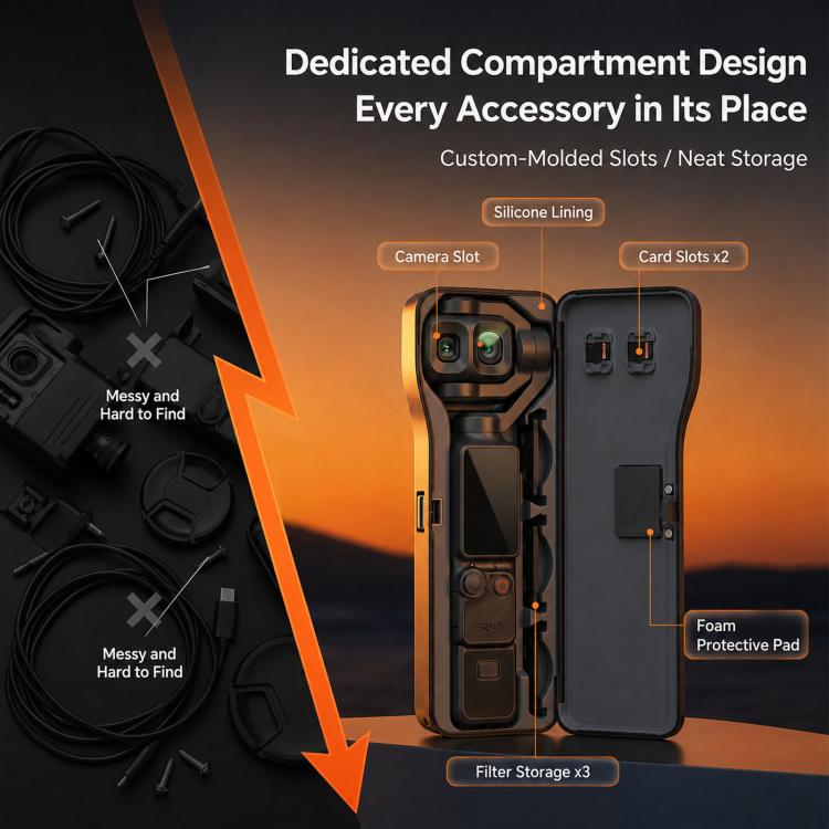 For DJI Osmo Pocket 4P Hard Shell Protective Storage Case Box With 3 Filter Slots, 2 SD Card Holders