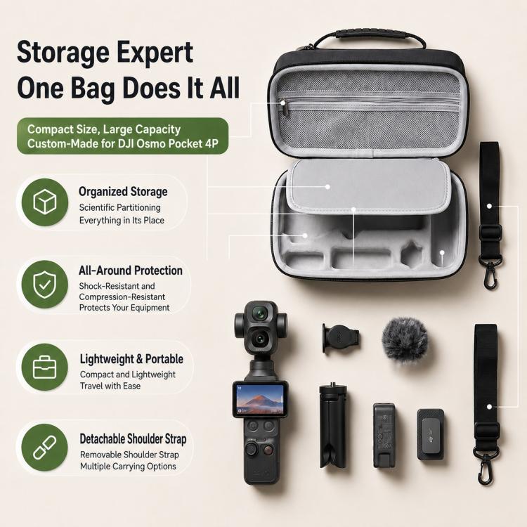 For DJI Osmo Pocket 4P All-In-One Carrying Case Travel Storage Bag With Shoulder Strap