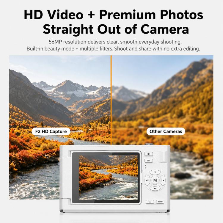 F2 Flip-Screen Retro CCD 56MP 2.7K Digital Camera With 8X Filters, Beauty Mode, And Auto Focus