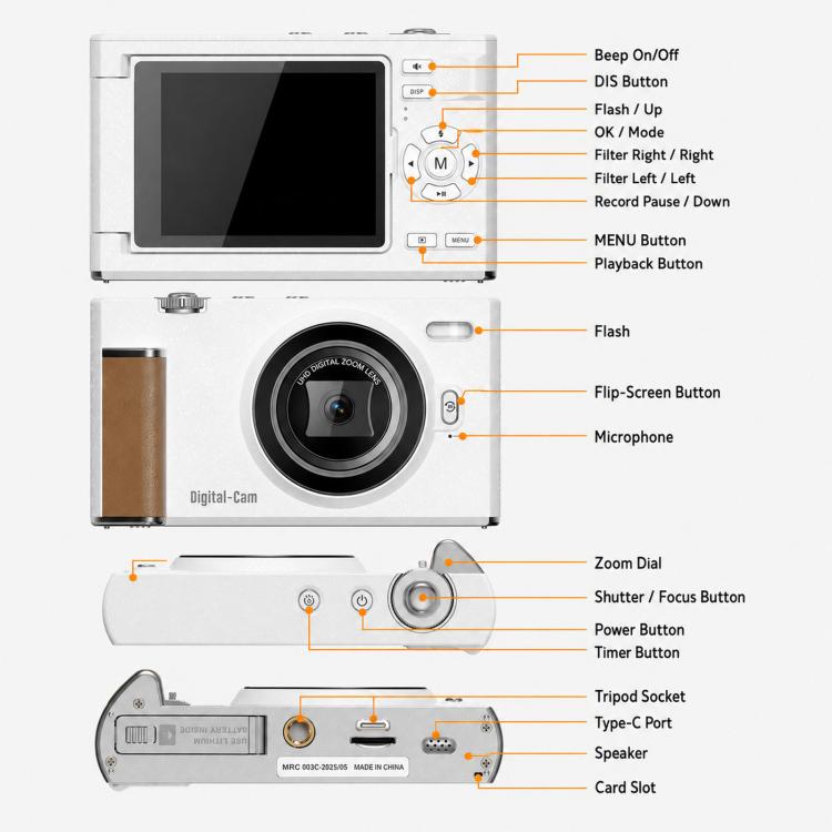 F2 Flip-Screen Retro CCD 56MP 2.7K Digital Camera With 8X Filters, Beauty Mode, And Auto Focus