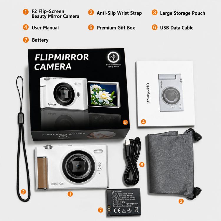 F2 Flip-Screen Retro CCD 56MP 2.7K Digital Camera With 8X Filters, Beauty Mode, And Auto Focus
