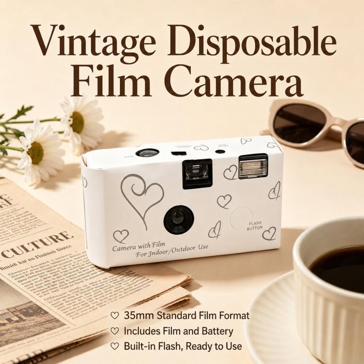 Retro Disposable Film Camera Point-and-Shoot Film Camera, Includes 17 Sheets Film, Includes 27 Sheets Film