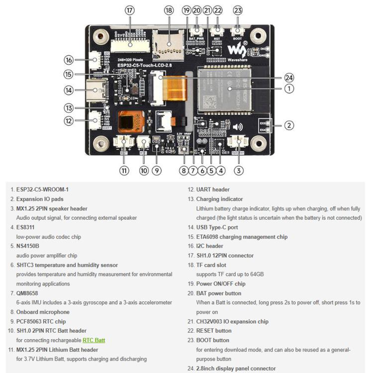 WAVESHARE 34958 ESP32-C5 2.8 Inch IPS Capacitive Touch Display Development Board Integrated Dual-Band Wi-Fi & Bluetooth 5, 34958