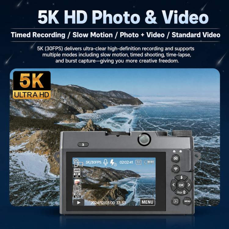 WD07 Dual 75MP Front Rear Camera Wi-Fi HD Digital Camera CCD Selfie 5K Mirrorless Camera