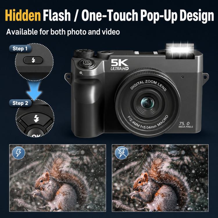 WD07 Dual 75MP Front Rear Camera Wi-Fi HD Digital Camera CCD Selfie 5K Mirrorless Camera