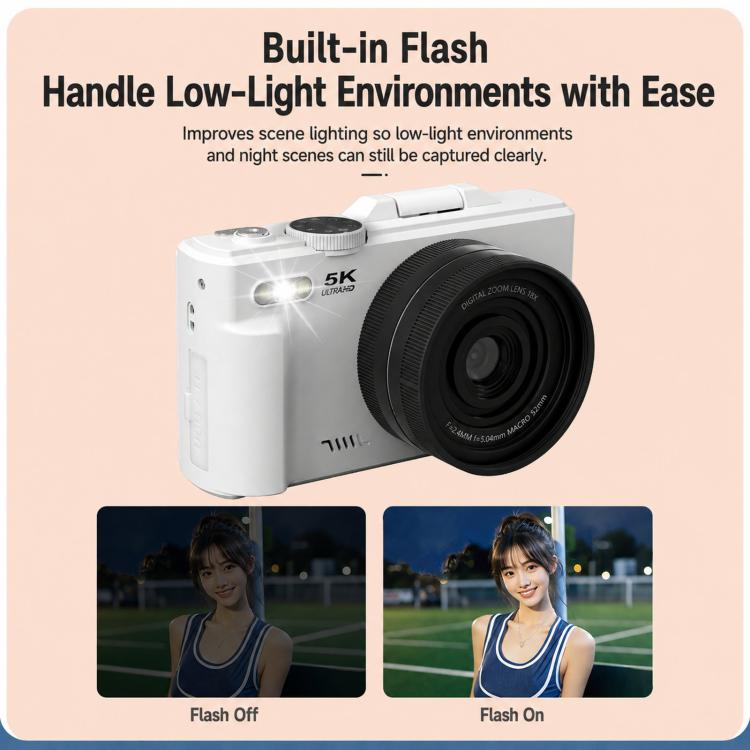 WD08 HD 5K 75MP CCD Digital Camera With Wi-Fi, Auto Focus, Beauty Filters