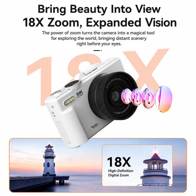WD08 HD 5K 75MP CCD Digital Camera With Wi-Fi, Auto Focus, Beauty Filters