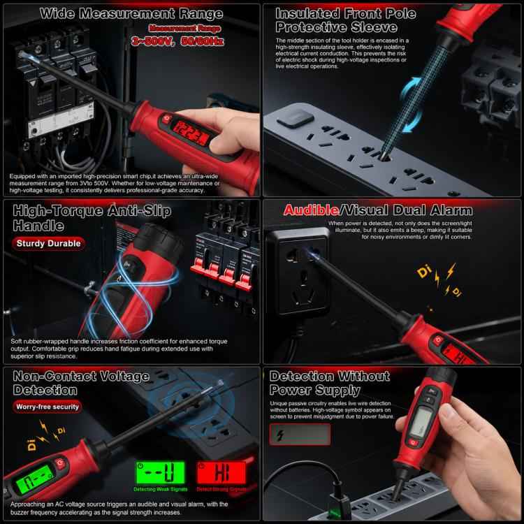 Digital Voltage Tester Screwdriver 3V-500V AC Non-Contact Voltage Detector Pen, HABOTEST  HT95B-PH1, HABOTEST  HT95B-SL5
