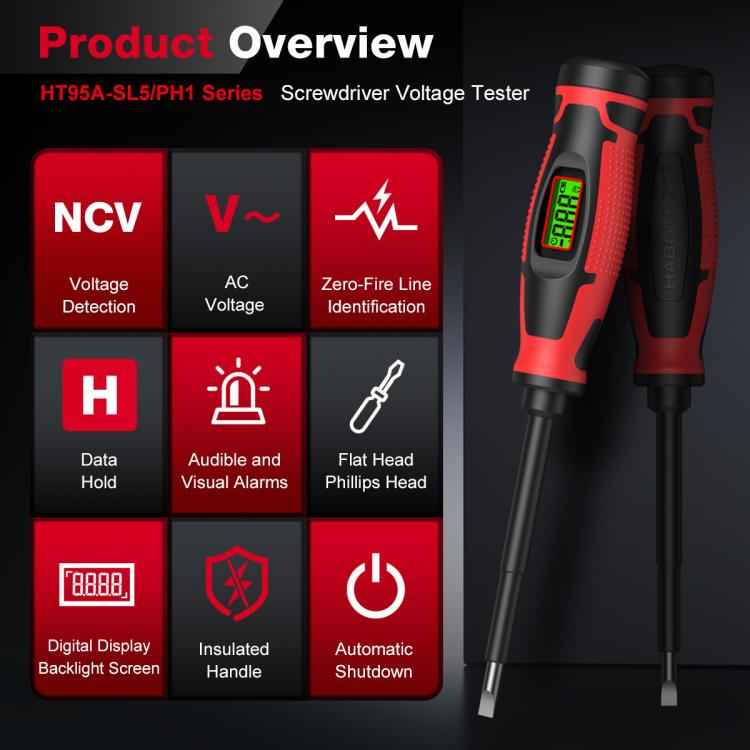 Digital Voltage Tester Screwdriver 6V-390V AC Non-Contact Voltage Detector Pen, HABOTEST HT95A-SL5, HABOTEST HT95A-PH1