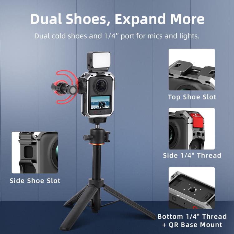 For DJI Osmo 360 II Flymile Camera Protective Cage Lens Cap Frame