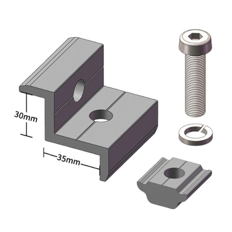Aluminum Alloy Shared Edge Side Clamp Bracket Solar Panel Fixing Press Block, 30 / 35mm