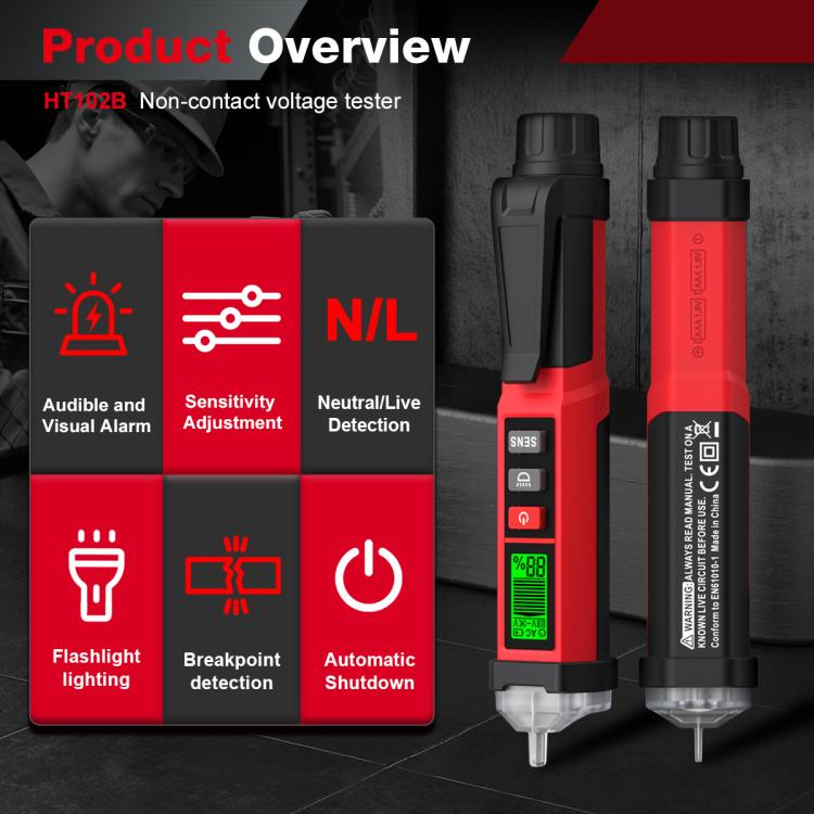 HABOTEST 12V-1000V AC Non-Contact Voltage Tester Pen Digital Voltage Detector, HT102B