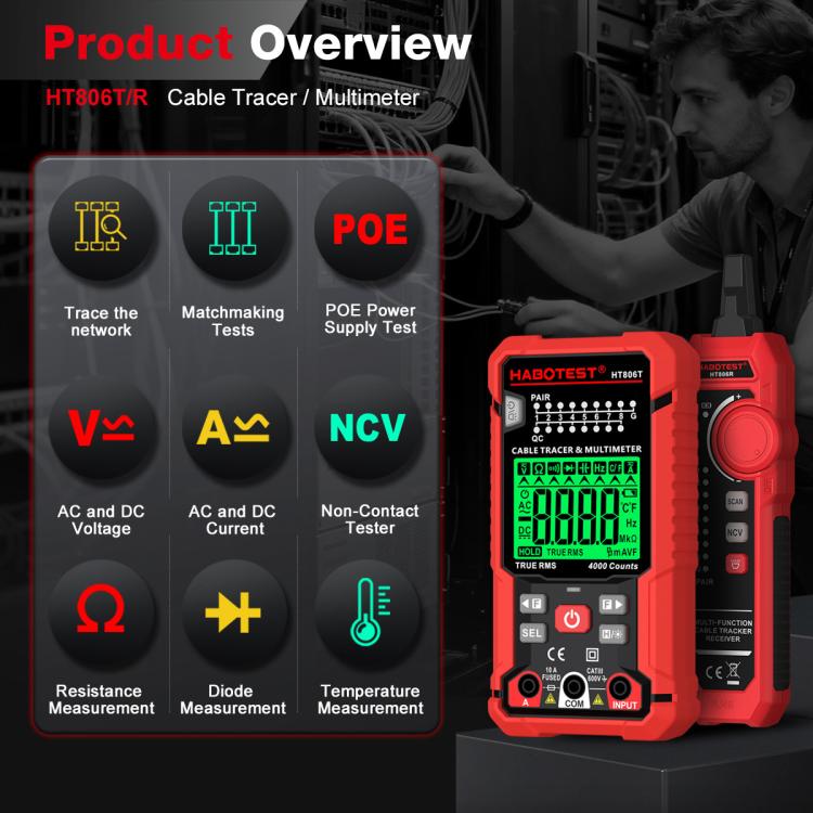 HABOTEST HT806TR 2-In-1 Network Cable Tracer & Multimeter Anti-Interference Wire Tracker