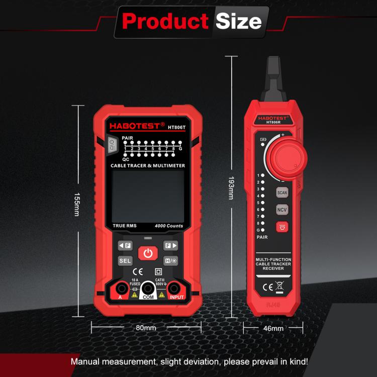 HABOTEST HT806TR 2-In-1 Network Cable Tracer & Multimeter Anti-Interference Wire Tracker