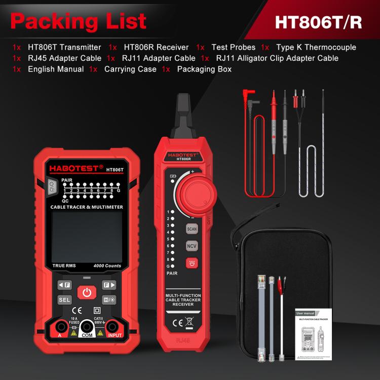 HABOTEST HT806TR 2-In-1 Network Cable Tracer & Multimeter Anti-Interference Wire Tracker