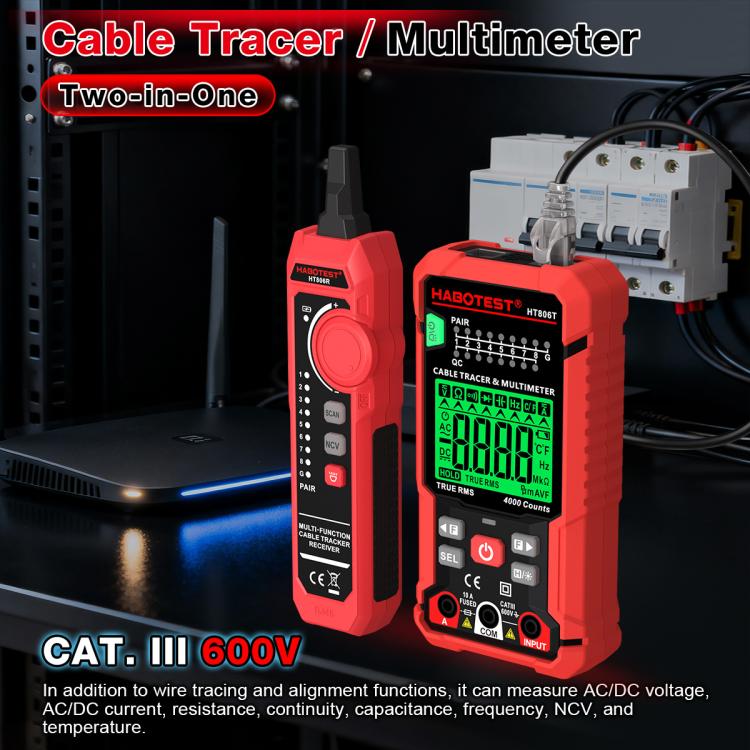 HABOTEST HT806TR 2-In-1 Network Cable Tracer & Multimeter Anti-Interference Wire Tracker
