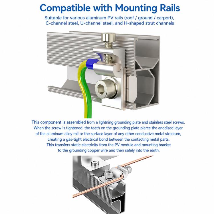 Solar PV Lightning Protection Grounding Terminal PV Grounding Clip, PV Grounding Clip