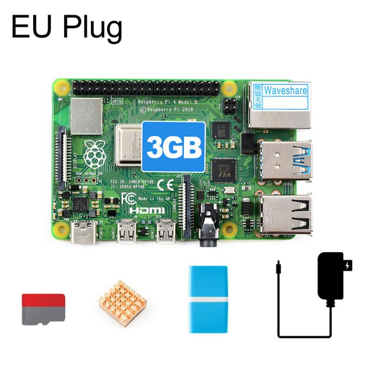 Waveshare Raspberry Pi 4 Model B Starter Kit 3GB RAM With 16GB Micro SD Card, EU Plug, US Plug, UK Plug