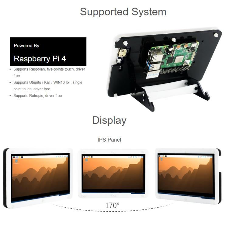 Waveshare Raspberry Pi 4 3GB Model B Display Kit With 7inch Capacitive Touch LCD, EU Plug, US Plug, UK Plug