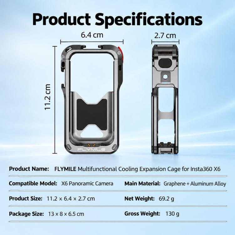 For Insta360 X6 Flymile Heat Dissipation Cage Camera Shockproof Protective Frame
