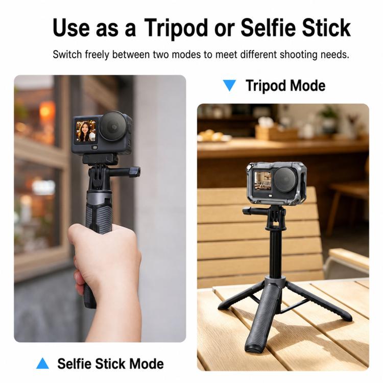 LKTOP Action Camera Tripod Selfie Stick 17.5-50cm Extendable Handheld Grip with 2-in-1 Dual Adapter