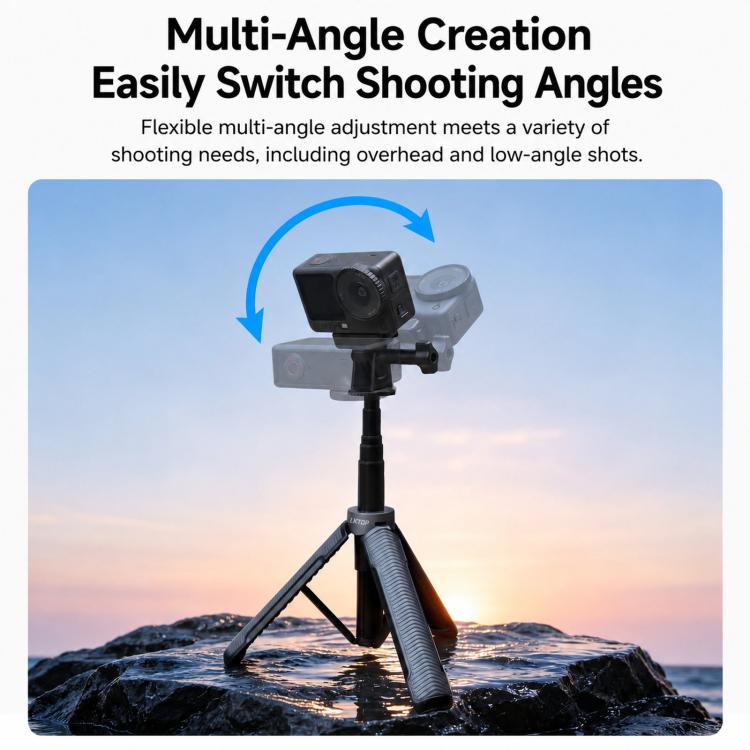 LKTOP Action Camera Tripod Selfie Stick 17.5-50cm Extendable Handheld Grip with 2-in-1 Dual Adapter