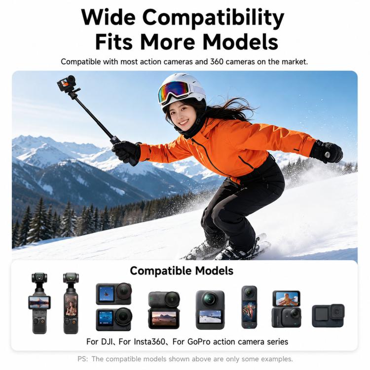 LKTOP Action Camera Tripod Selfie Stick 17.5-50cm Extendable Handheld Grip with 2-in-1 Dual Adapter