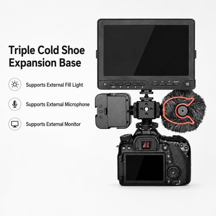 Xinwenxuan Triple Cold Shoe Mount Adapter Aluminum Camera Hot Shoe Extension Base with 1/4 Thread & ARRI Locating Hole for Mic Light, Triple Cold Shoe Mount