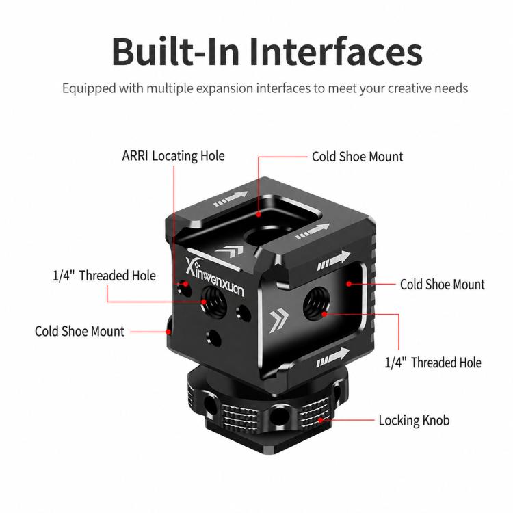 Xinwenxuan Triple Cold Shoe Mount Adapter Aluminum Camera Hot Shoe Extension Base with 1/4 Thread & ARRI Locating Hole for Mic Light, Triple Cold Shoe Mount