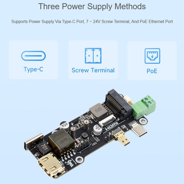 For Raspberry Pi PCLE To M.2 Multifunctional Adapter 4K Output Onboard PoE Power Supply, 35344