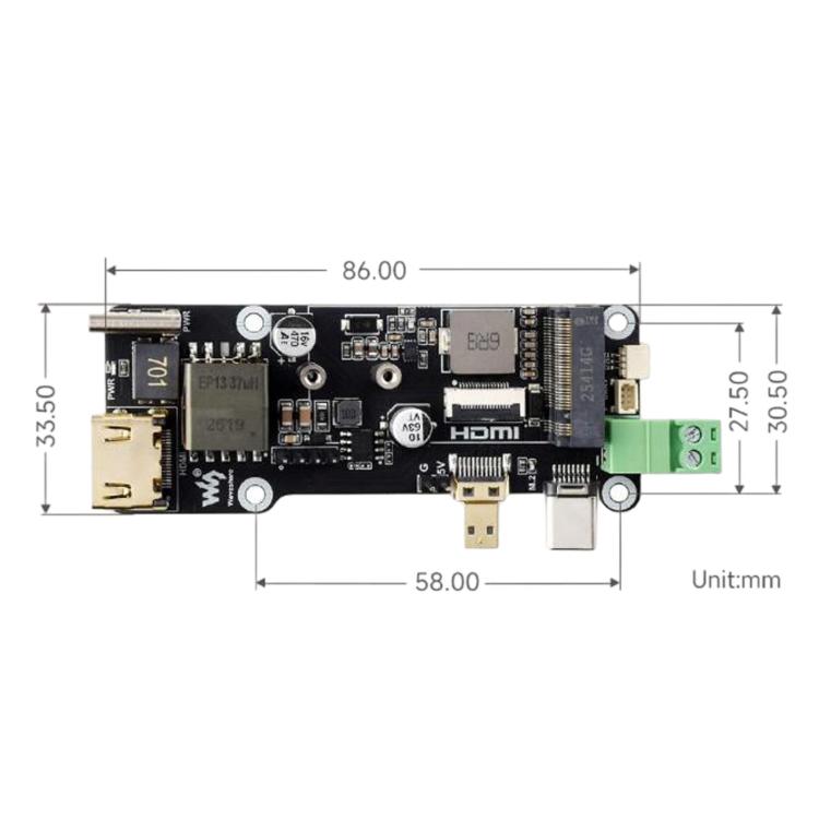 For Raspberry Pi PCLE To M.2 Multifunctional Adapter 4K Output Onboard PoE Power Supply, 35344
