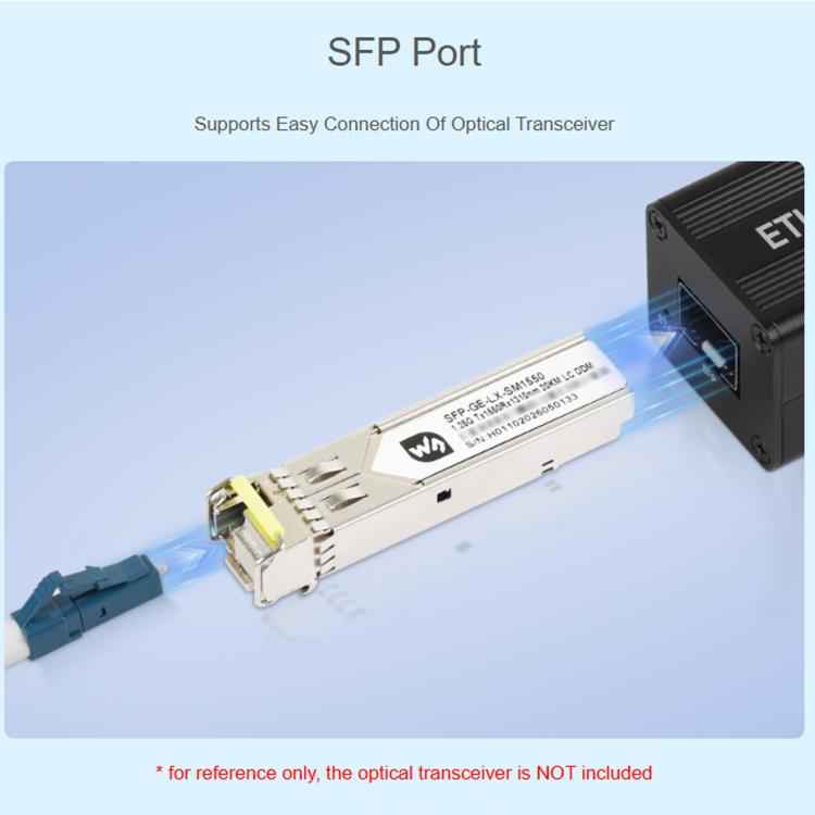 WAVESHARE Gigabit Auto-Negotiation SFP Fiber-To-Ethernet Converter RTL8213B Controller Chip, With PoE, No PoE