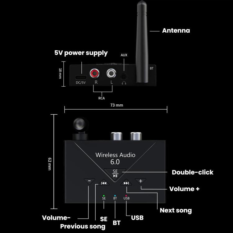Bluetooth 6.0 Audio RCA Receiver 3.5AUX Amplifier, J300
