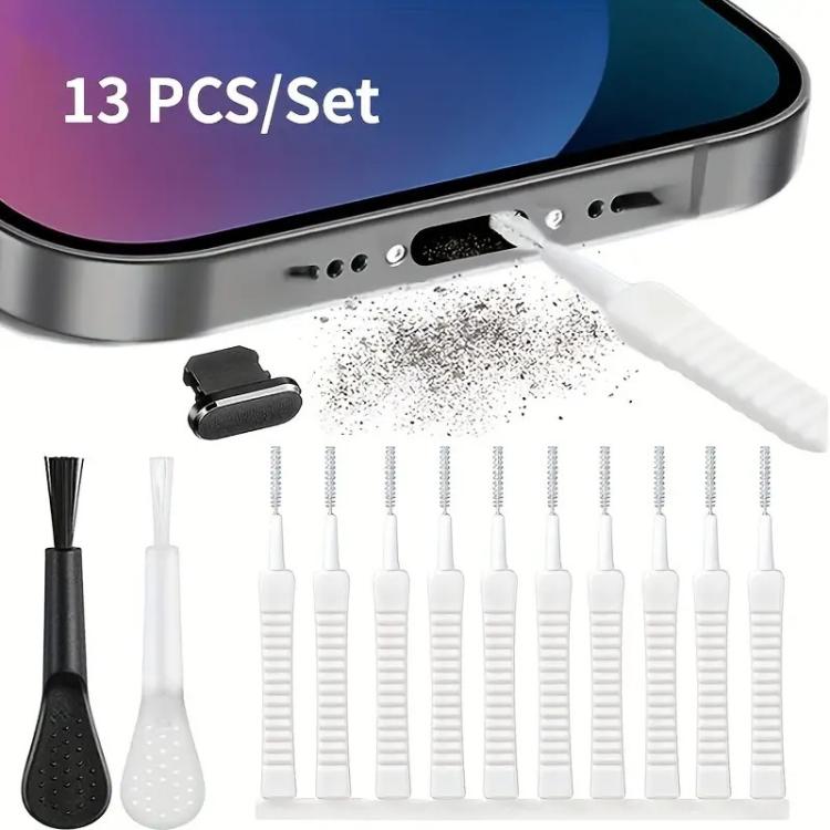 Phone Charging Port Cleaning Kit with Dust Plug Mini Nylon Spiral Brushes, 13 In 1 8 Pin Type, 14 In 1 8 Pin Type, 13 In 1 USB-C/Type-C Type, 14 In 1 USB-C/Type-C Type