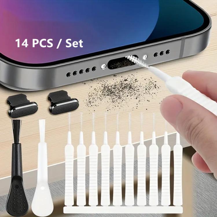 Phone Charging Port Cleaning Kit with Dust Plug Mini Nylon Spiral Brushes, 13 In 1 8 Pin Type, 14 In 1 8 Pin Type, 13 In 1 USB-C/Type-C Type, 14 In 1 USB-C/Type-C Type