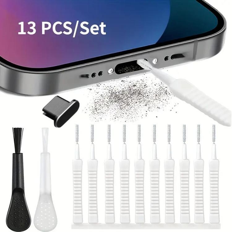 Phone Charging Port Cleaning Kit with Dust Plug Mini Nylon Spiral Brushes, 13 In 1 8 Pin Type, 14 In 1 8 Pin Type, 13 In 1 USB-C/Type-C Type, 14 In 1 USB-C/Type-C Type