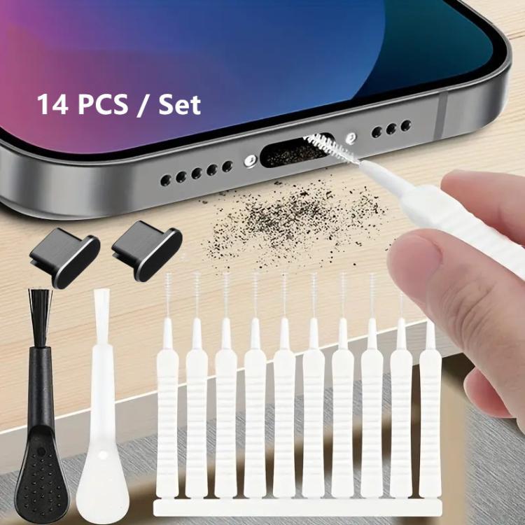 Phone Charging Port Cleaning Kit with Dust Plug Mini Nylon Spiral Brushes, 13 In 1 8 Pin Type, 14 In 1 8 Pin Type, 13 In 1 USB-C/Type-C Type, 14 In 1 USB-C/Type-C Type